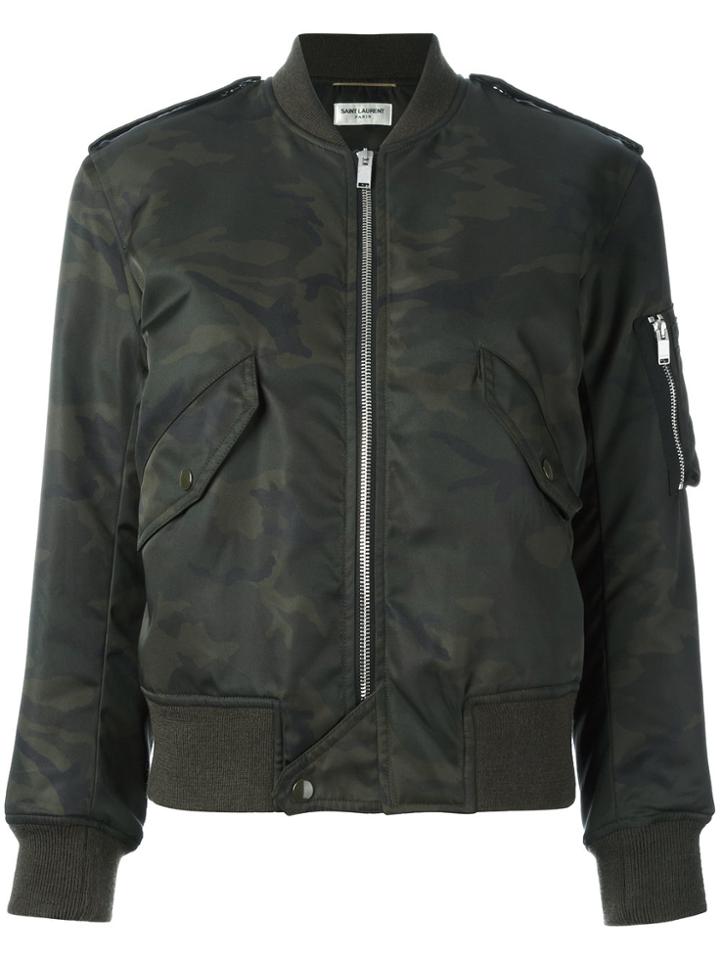 Saint Laurent Camouflage Print Army Bomber Jacket - Black