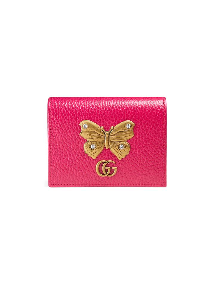 Gucci Leather Card Case With Butterfly - Pink & Purple