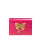 Gucci Leather Card Case With Butterfly - Pink & Purple