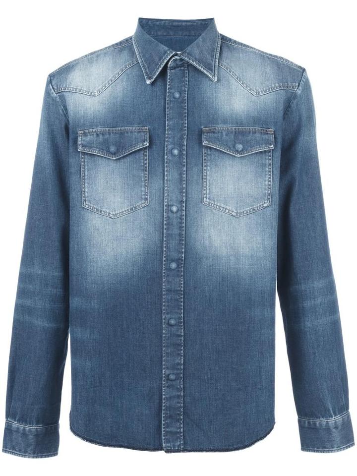 Maison Margiela Bleached Effect Denim Shirt, Men's, Size: 42, Blue, Cotton