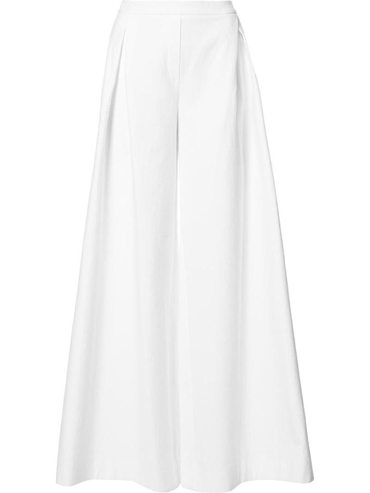 Carolina Herrera Pleated Detail Palazzo Pants, Women's, Size: 6, White, Silk/cotton
