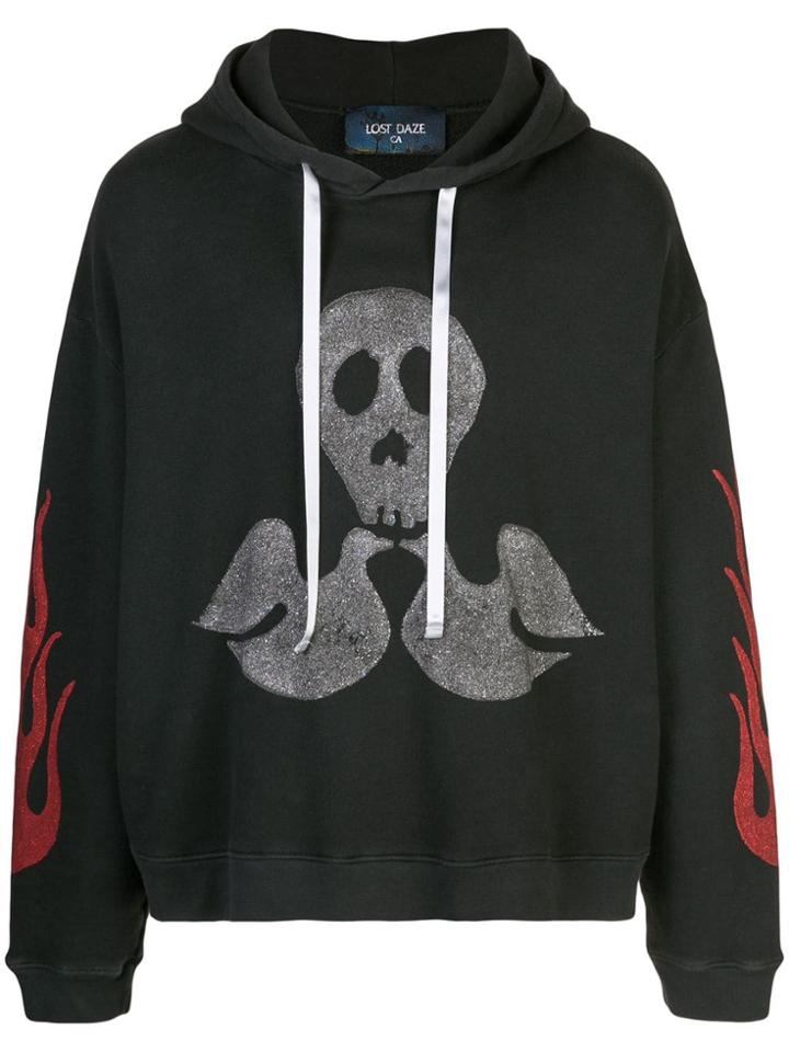 Lost Daze Print Patch Hoodie - Black