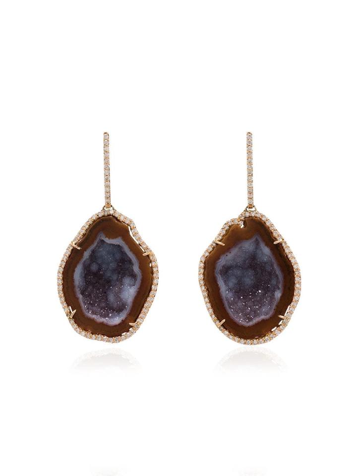 Kimberly Mcdonald Red Gold Drop Earrings With Red And Purple Geode And