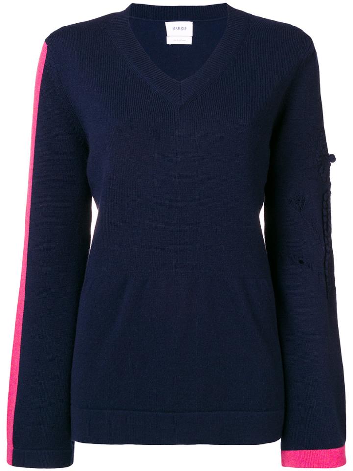 Barrie Side Stripe V-neck Sweater - Blue