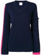 Barrie Side Stripe V-neck Sweater - Blue