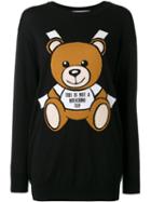 Moschino Toy Bear Paper Cut Out Intarsia Sweater Dress, Women's, Size: Xxs, Black, Cotton