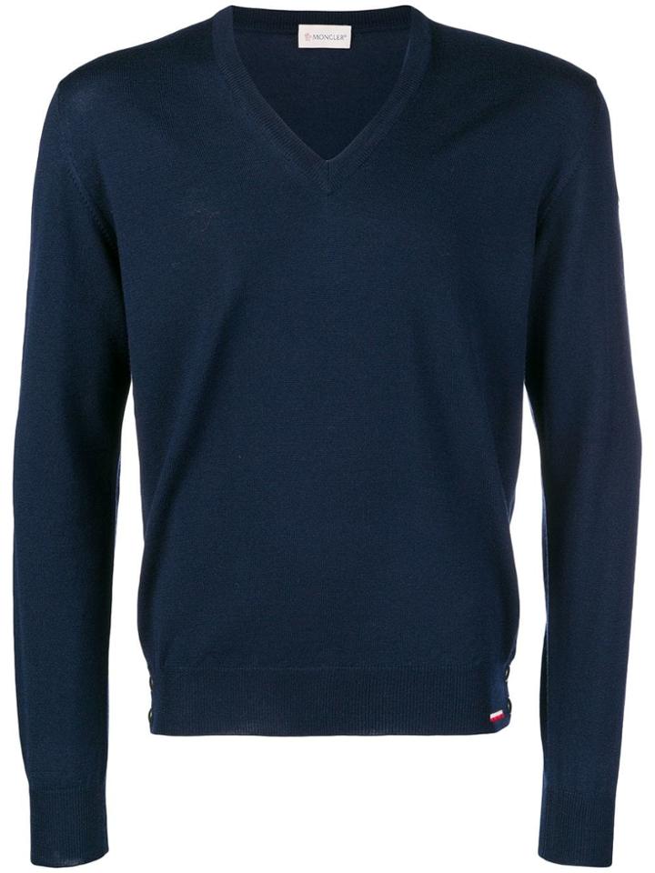 Moncler V-neck Jumper - Blue