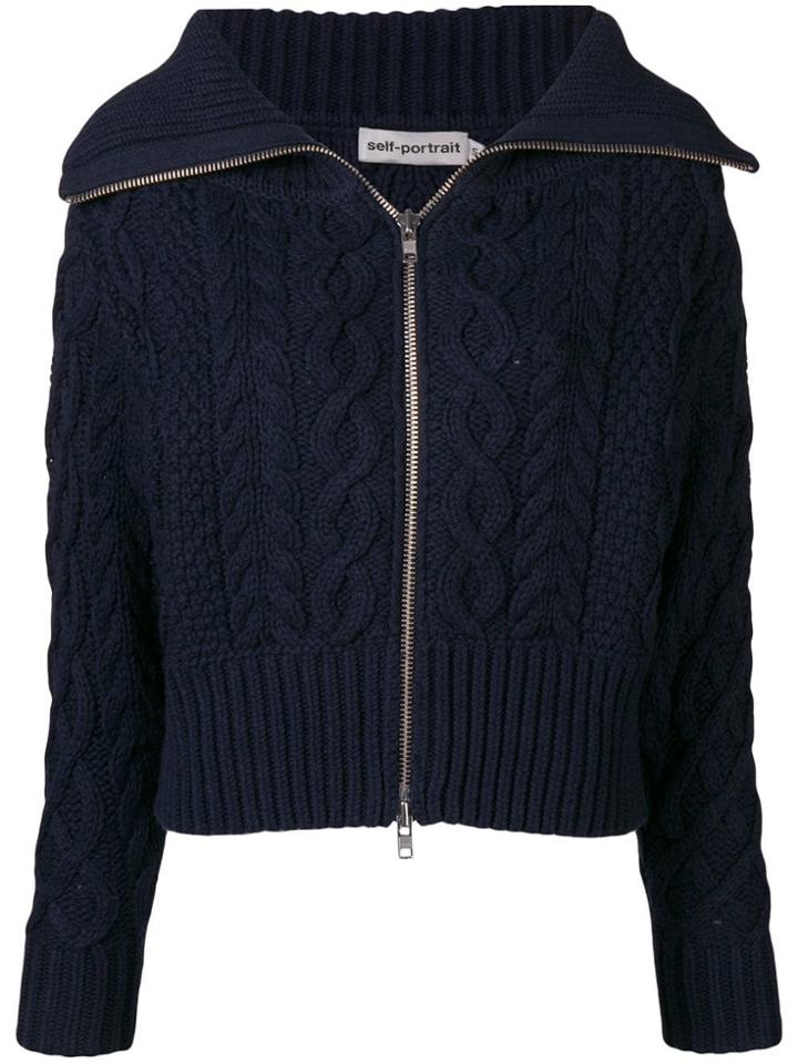 Self-portrait Zipped Cable Knit Cardigan - Blue