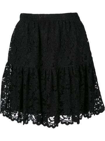 Saint Laurent Floral Lace Mini Skirt, Women's, Size: 6, Black, Cotton/viscose/polyimide/silk