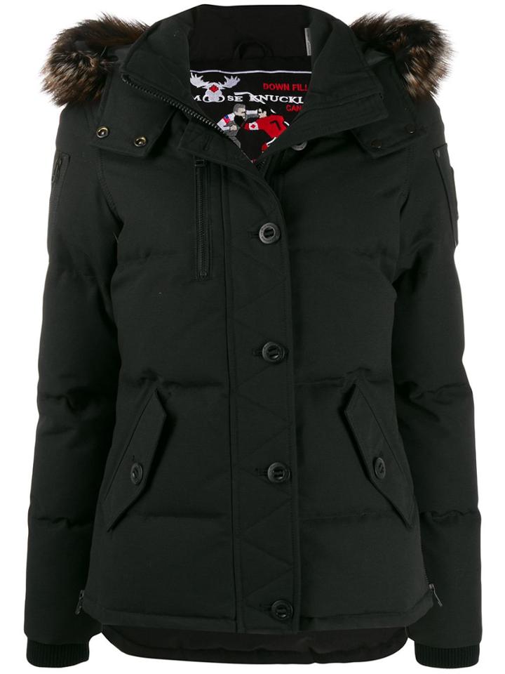 Moose Knuckles Faux Fur Trimmed Puffer Jacket - Black