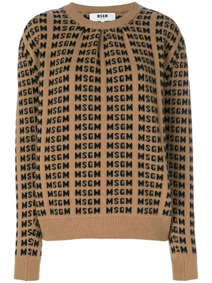 Msgm Logo Intarsia Jumper - Nude & Neutrals