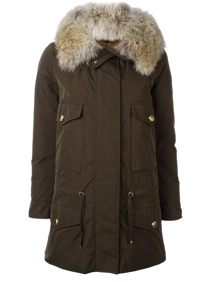 Moncler 'margarita' Coat, Women's, Size: 2, Green, Cotton/rabbit Fur/polyamide/feather