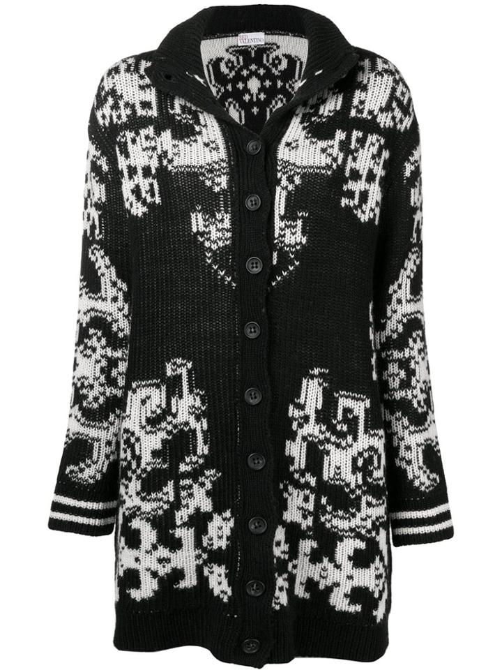 Red Valentino Patterned Ribbed Cardigan - Black