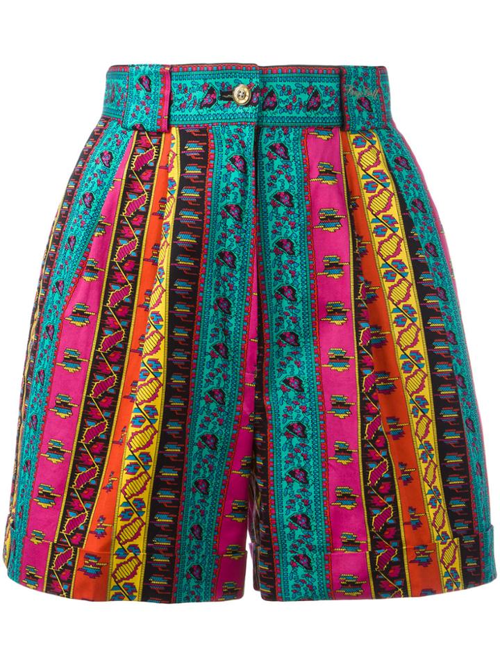 Kenzo Vintage Geometric Striped Shorts - Multicolour