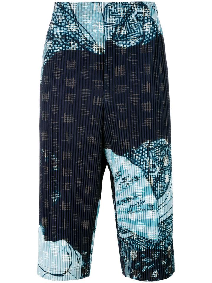 Homme Plissé Issey Miyake Pleated Shorts, Men's, Size: 3, Blue, Polyester