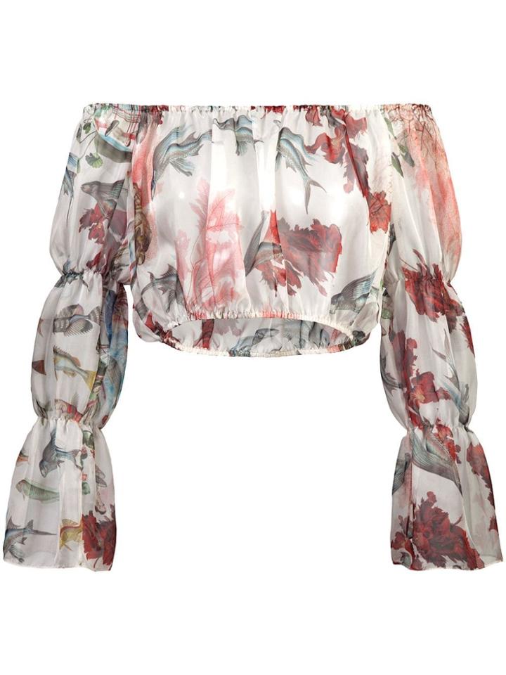 Patbo Fish Print Off The Shoulder Top - White