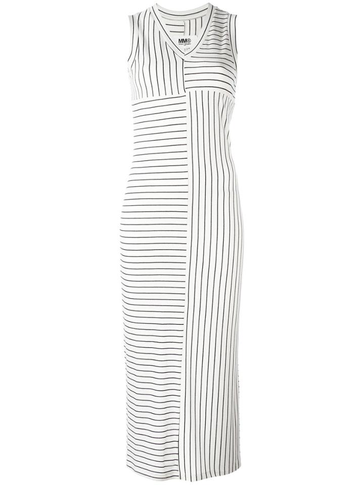 Mm6 Maison Margiela Striped Fitted Midi Dress - White