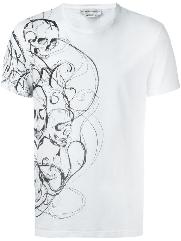 Alexander Mcqueen Skull Print T-shirt, Men's, Size: Xs, White, Cotton