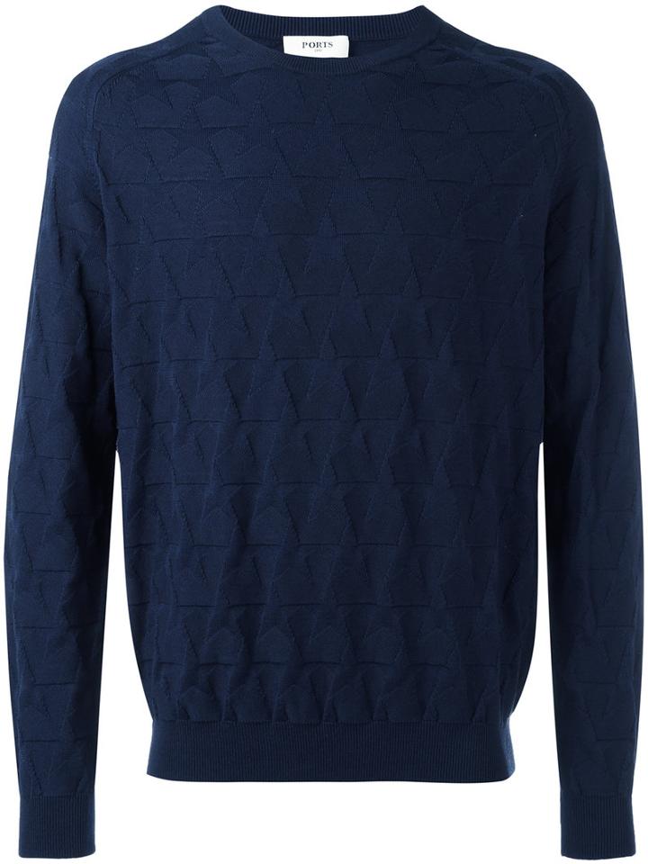Ports 1961 Star Crew-neck Jumper, Men's, Size: Xl, Blue, Silk/cotton