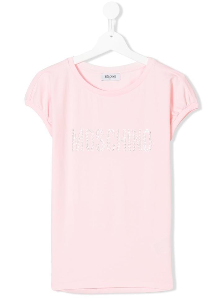 Moschino Kids Crystal Logo Studded T-shirt - Pink & Purple