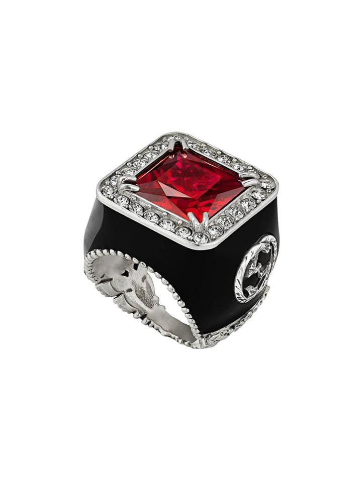 Gucci Ring With Stone And Crystals - Red