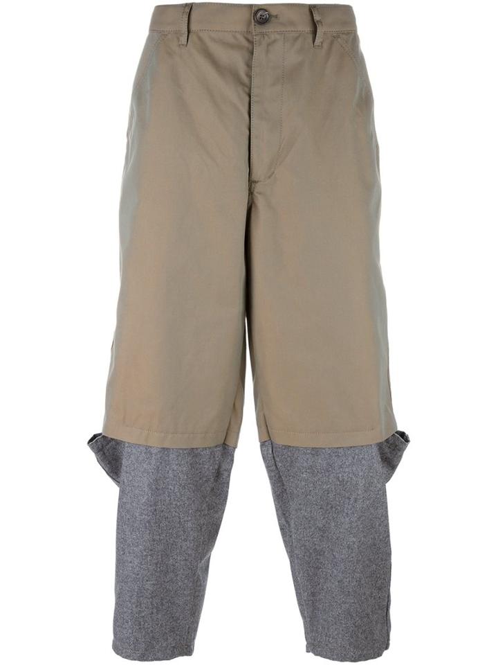 Comme Des Garçons Shirt Overlay Detail Straight Leg Trousers, Men's, Size: Small, Green, Cotton/nylon/wool