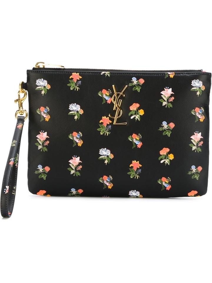 Saint Laurent Monogram Clutch, Women's, Black, Calf Leather