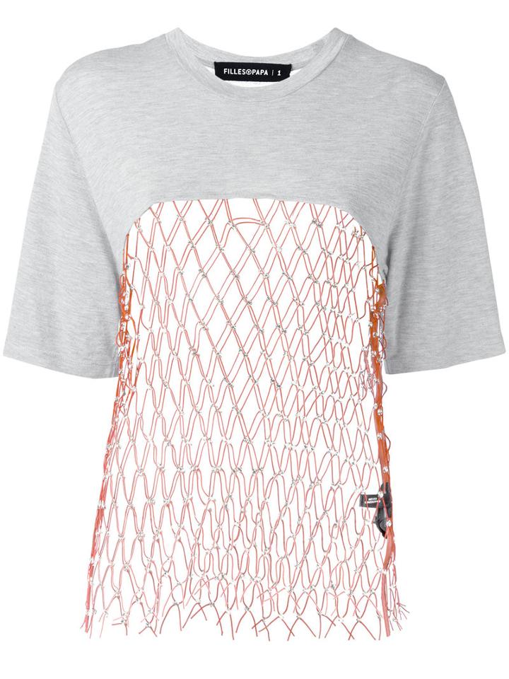 Filles A Papa Mesh Panel T-shirt, Women's, Size: I, Grey, Viscose/polyester/sheep Skin/shearling