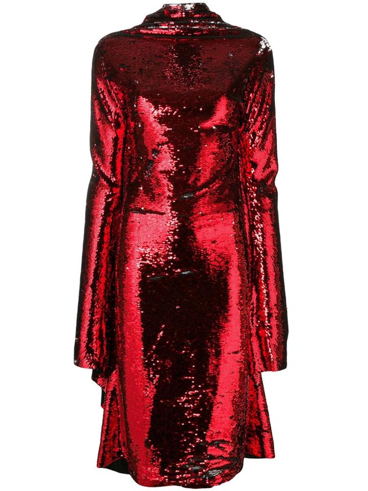 Paula Knorr Asymmetric Sequin Midi Dress - Red