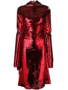 Paula Knorr Asymmetric Sequin Midi Dress - Red