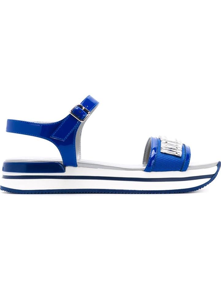 Hogan Embellished Sandals, Women's, Size: 36, Blue, Rubber/patent Leather/leather/glass