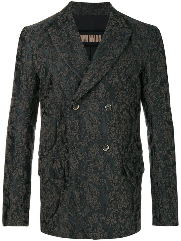 Uma Wang Double Breasted Damask Coat - Black