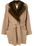 Christian Dior Vintage Fur Lapel Belted Coat - Brown