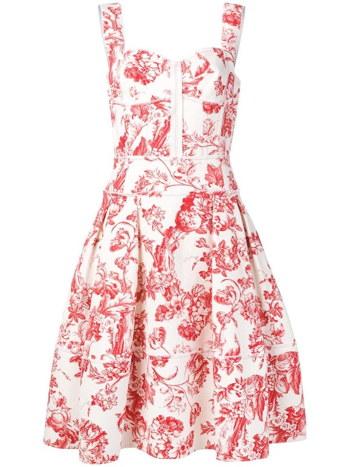 Oscar De La Renta Floral Toile Print Dress - White