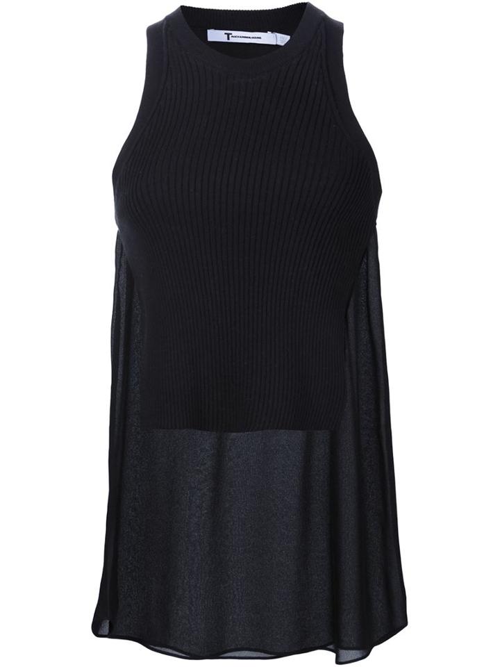 T By Alexander Wang Ribbed Knit Layered Top, Women's, Size: 2, Black, Cotton/nylon/spandex/elastane