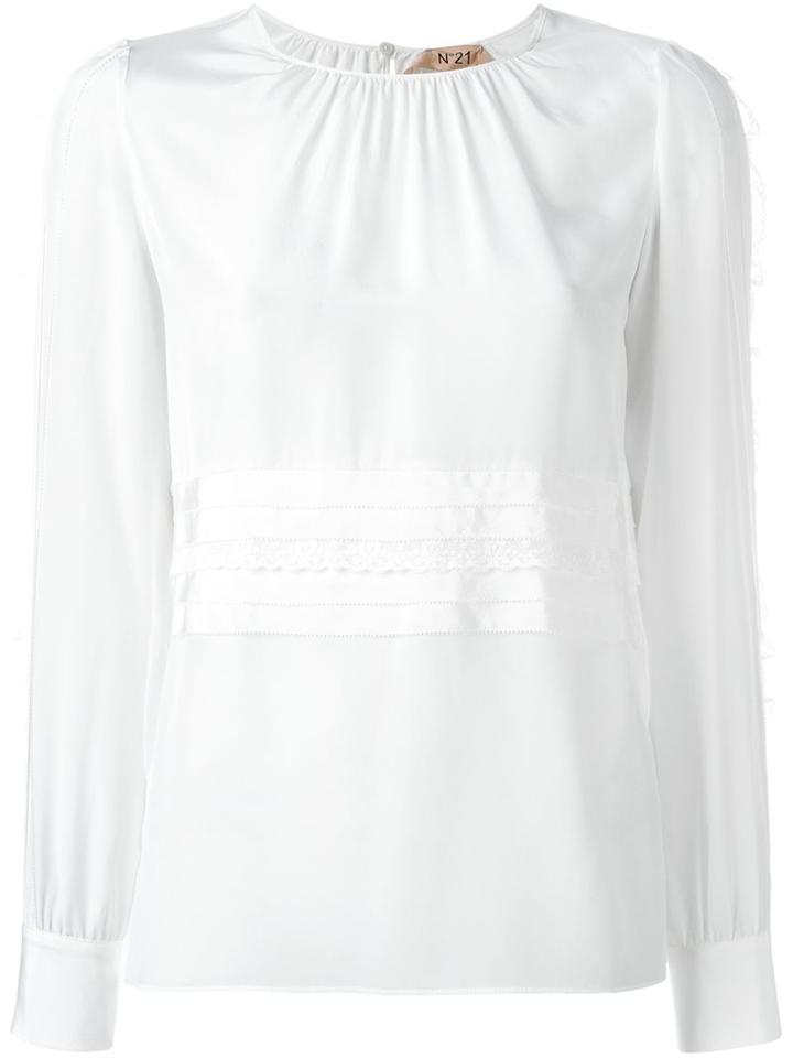 No21 Lace-trim Blouse, Women's, Size: 44, White, Silk