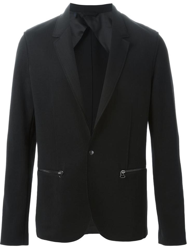 Lanvin Zipped Pocket Blazer, Men's, Size: 50, Black, Cotton/polyamide
