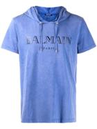 Balmain Logo Printed Hooded T-shirt - Blue