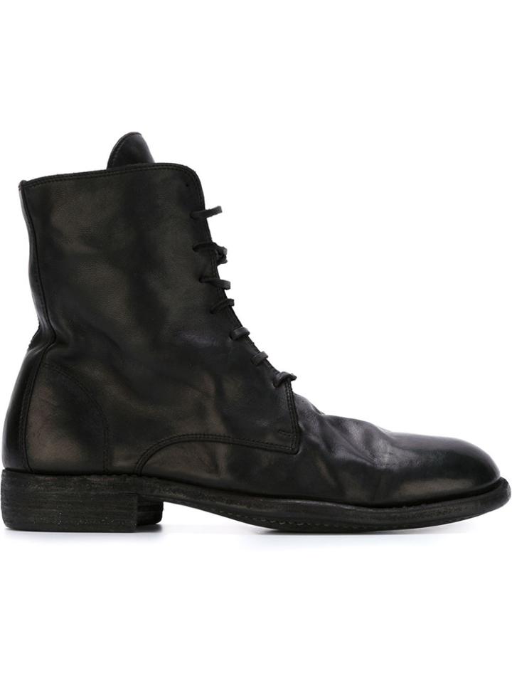 Guidi Distressed Lace-up Boots - Black