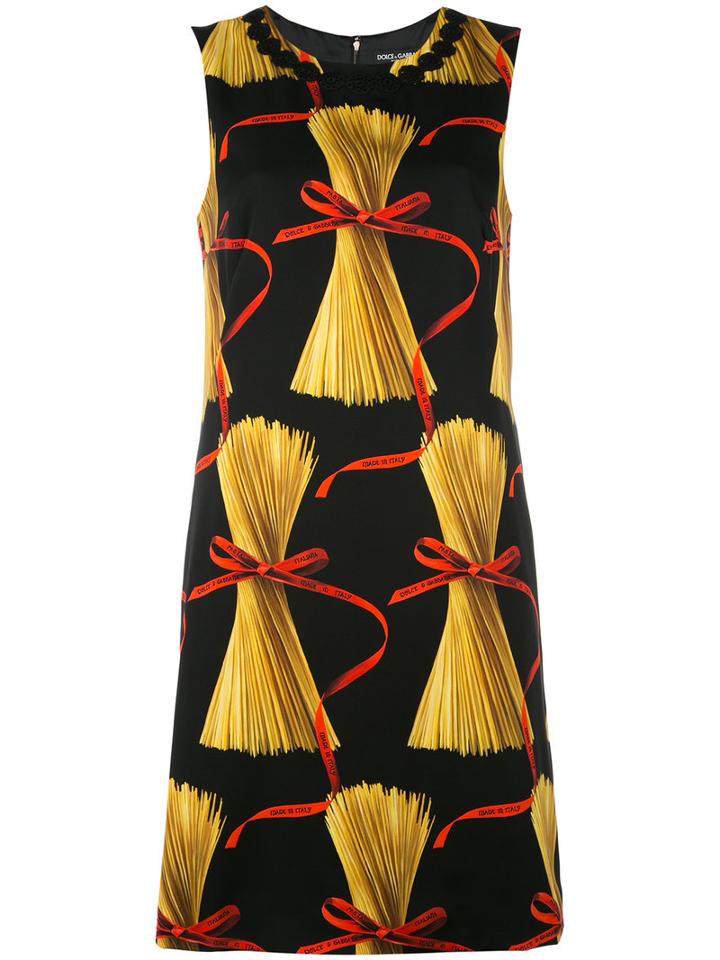 Dolce & Gabbana Patterned Shift Dress, Women's, Size: 44, Black, Cotton/silk/spandex/elastane/silk