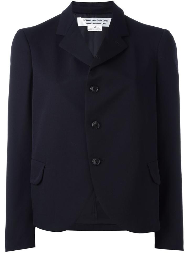 Comme Des Garçons Comme Des Garçons Single Breasted Cropped Jacket, Women's, Size: Xs, Blue, Cupro/wool