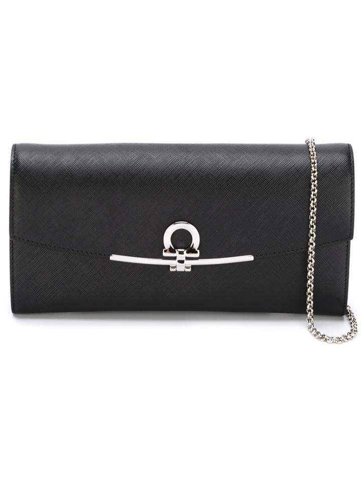 Salvatore Ferragamo Gancio Flap Clutch - Black