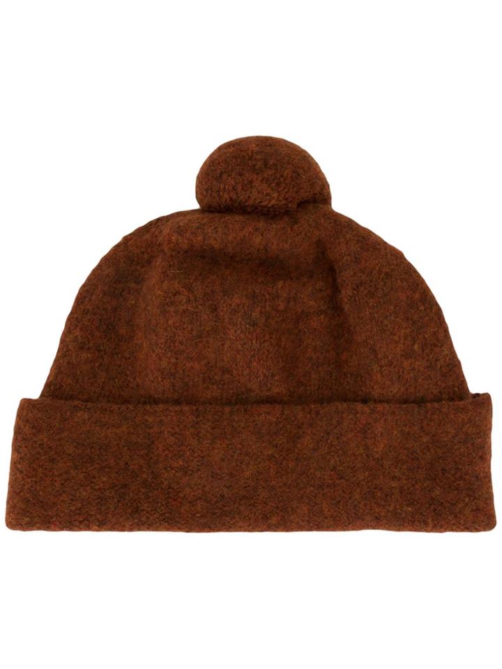 Margaret Howell Knitted Pompom Beanie - Brown