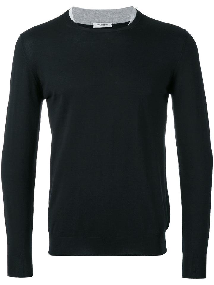 Paolo Pecora Double Collar Jumper, Men's, Size: Small, Black, Cotton