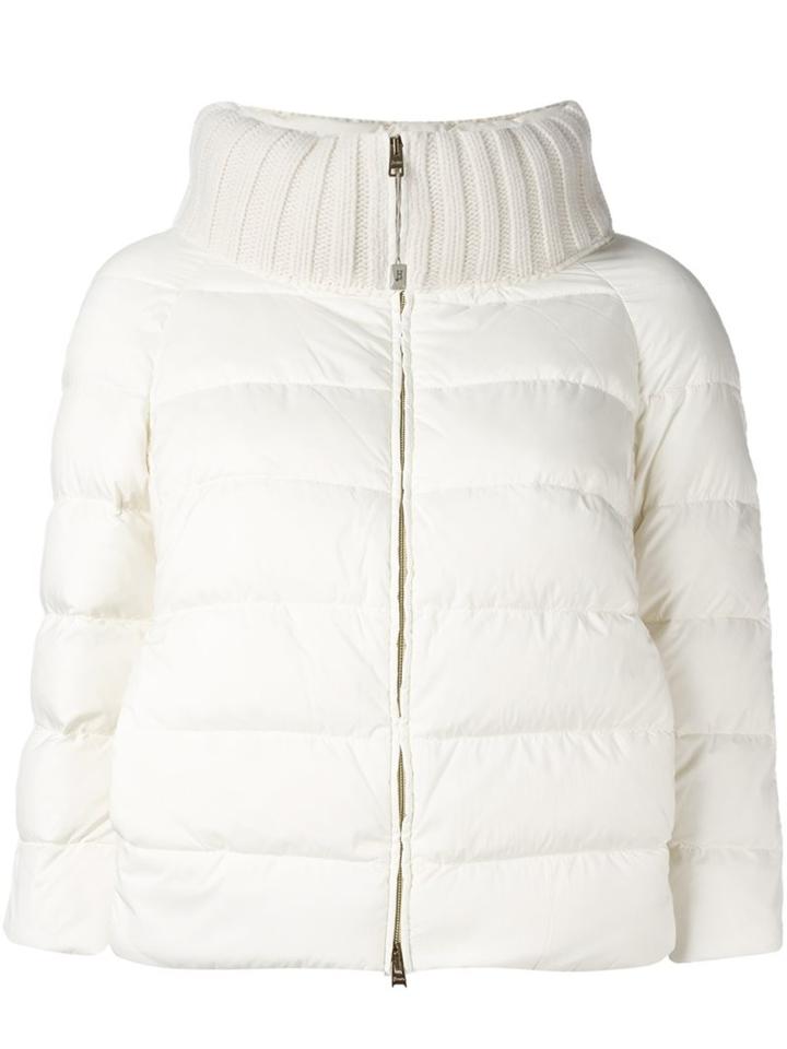 Herno Cropped Puffer Jacket, Women's, Size: 44, White, Cotton/polyamide/polyurethane/feather Down