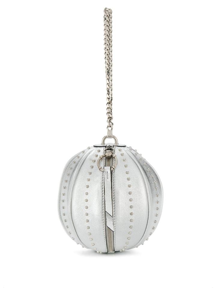 Balmain Metallic Mini Moon Clutch Bag - Silver