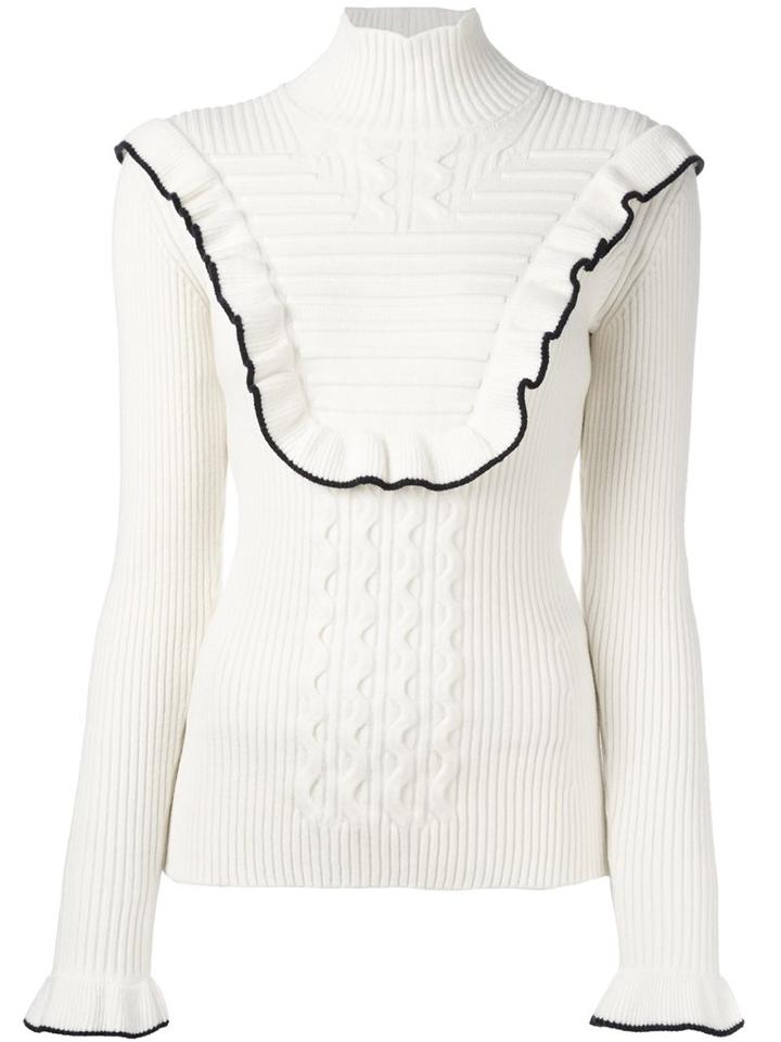 Fendi Frill Trim Jumper, Women's, Size: 42, White, Polyester/wool