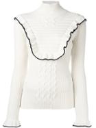 Fendi Frill Trim Jumper, Women's, Size: 42, White, Polyester/wool