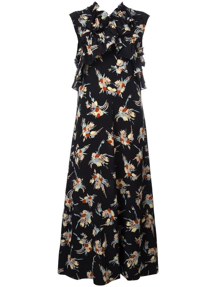 Marni Printed Ruffle Trim Dress, Women's, Size: 42, Black, Silk