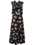 Marni Printed Ruffle Trim Dress, Women's, Size: 42, Black, Silk
